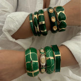 Vintage Green Drip Oil Rhinestone Cuff Bracelet