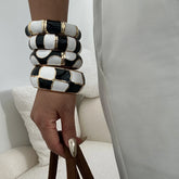 Black White Geometric Enamel Cuff Bracelets