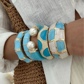 Punk Blue White Dripping Oil Enamel Cuff Bracelet