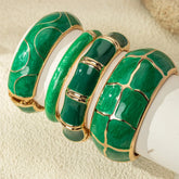 Bohemian Green Enamel Geometric Cuff Bracelet