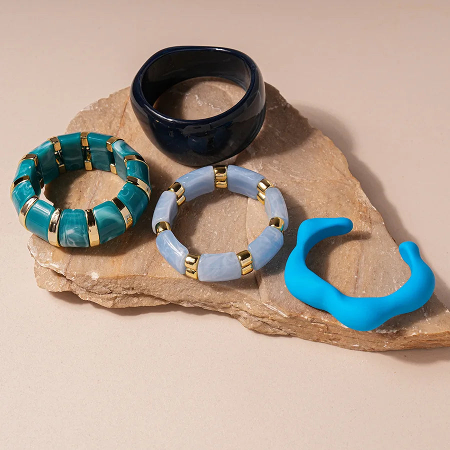 Exaggerated Blue Resin Acrylic Bangle Bracelet