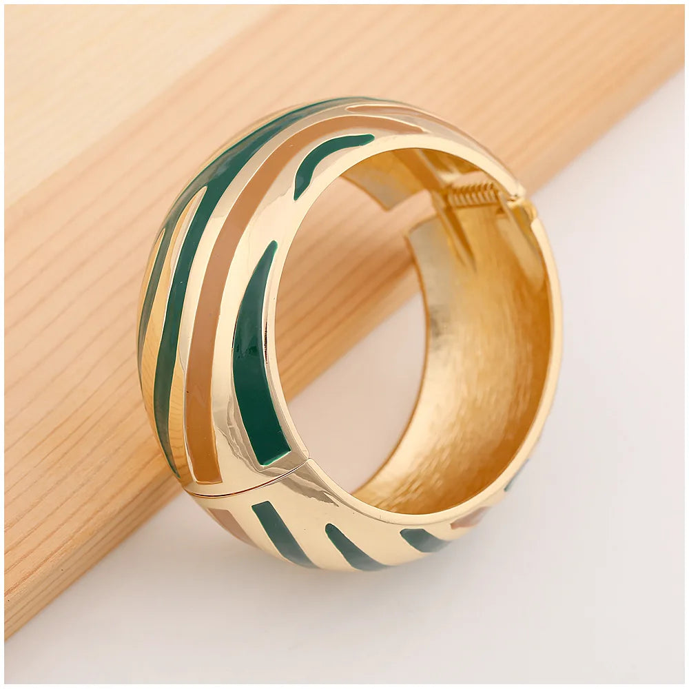 Green Geometric Enamel Cuff Bracelet