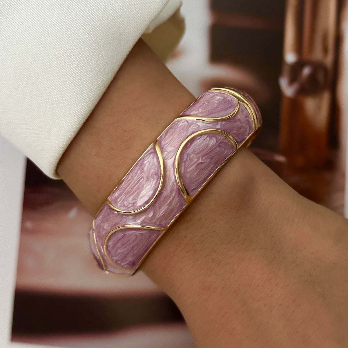 Elegant Purple Gradient Enamel Cuff Bracelet