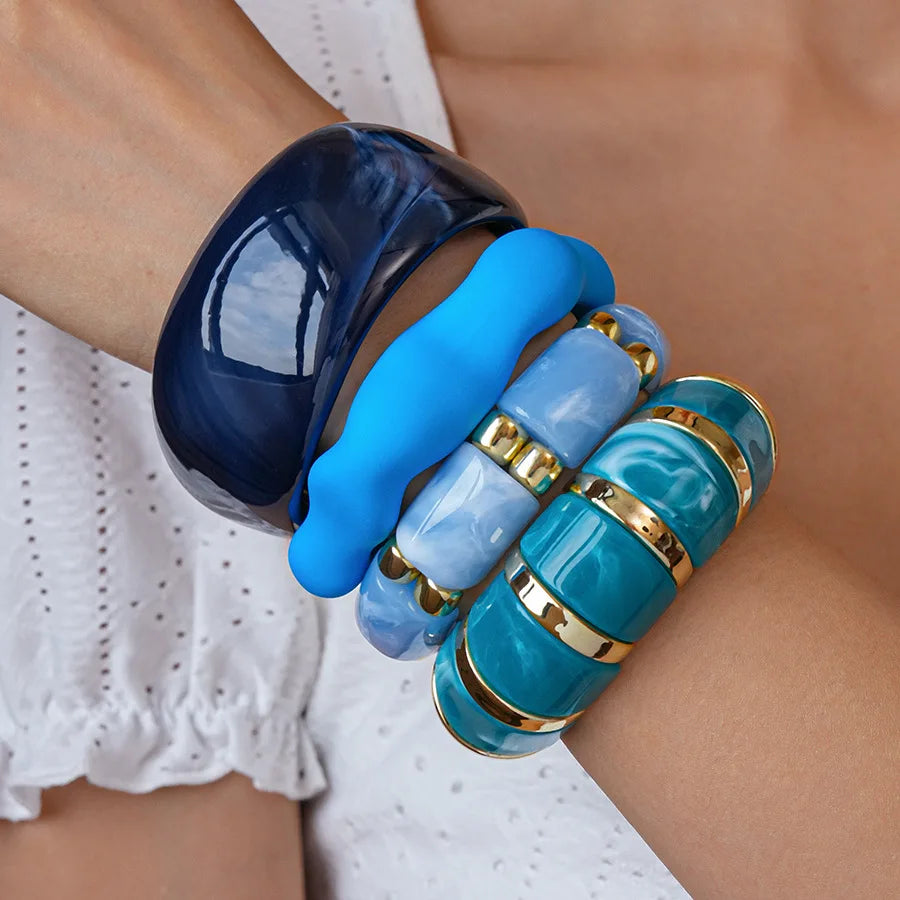 Exaggerated Blue Resin Acrylic Bangle Bracelet