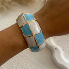 Punk Blue White Dripping Oil Enamel Cuff Bracelet