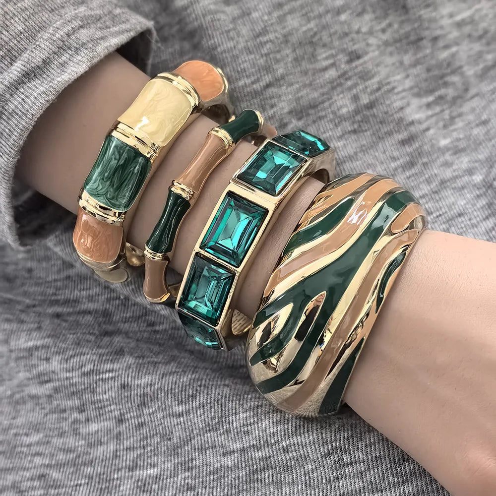 Green Geometric Enamel Cuff Bracelet