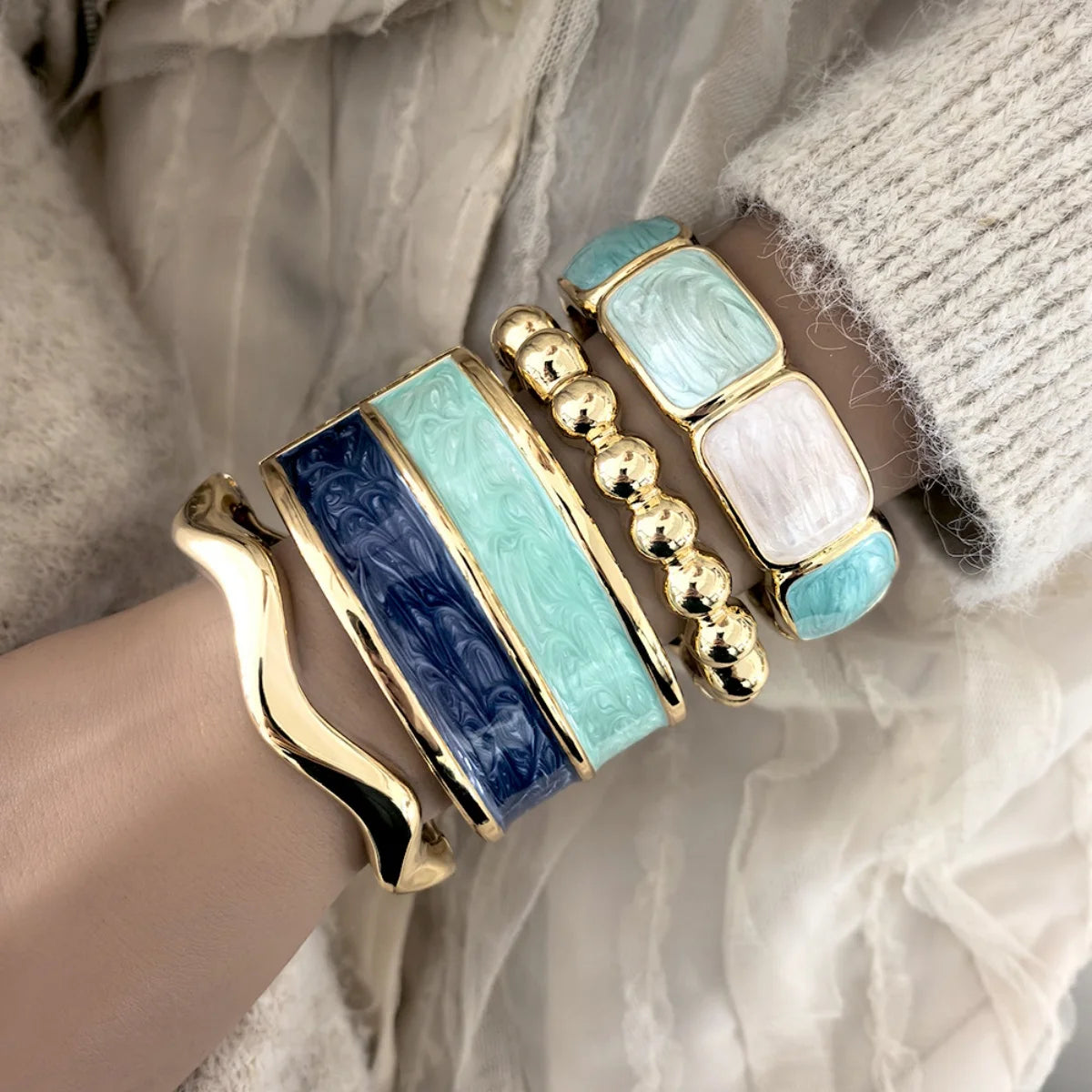 Punk Blue Green Enamel Cuff Bracelet
