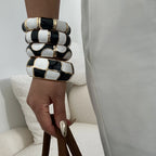 Black White Geometric Enamel Cuff Bracelets