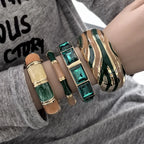 Green Geometric Enamel Cuff Bracelet