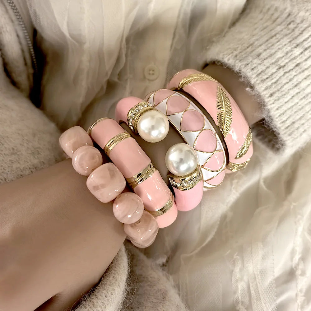Pink Dripping Oil Enamel Cuff Bracelet