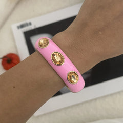 Pink Rhinestone Enamel Cuff Bracelet