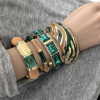 Green Geometric Enamel Cuff Bracelet