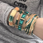 Green Geometric Enamel Cuff Bracelet