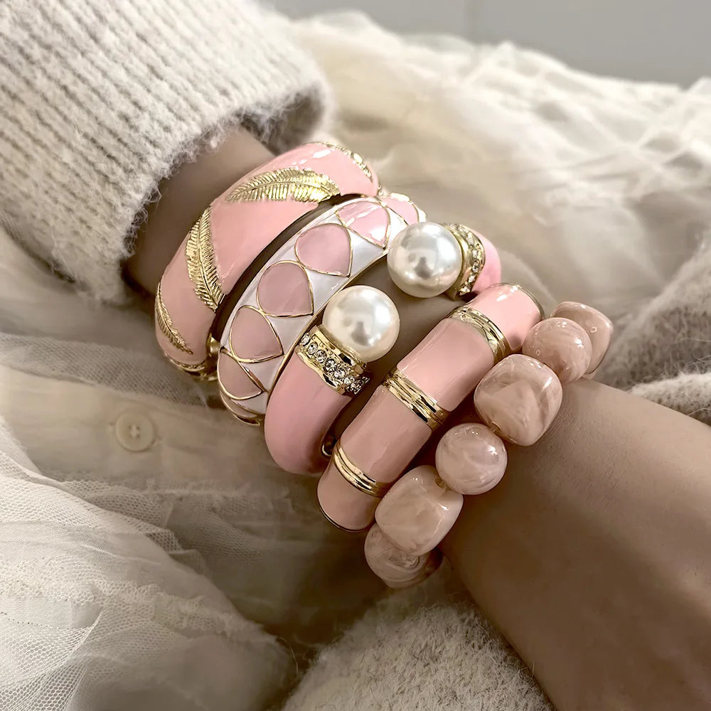 Pink Dripping Oil Enamel Cuff Bracelet