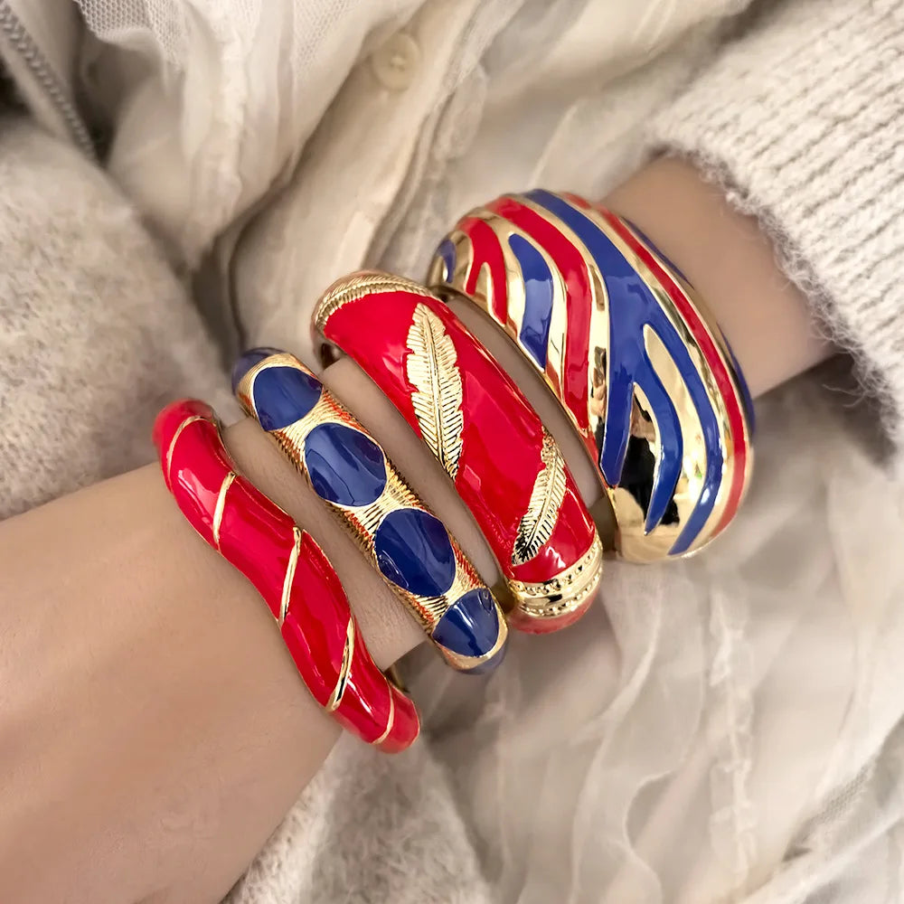 Vintage Red Dripping Oil Enamel Cuff Bracelet