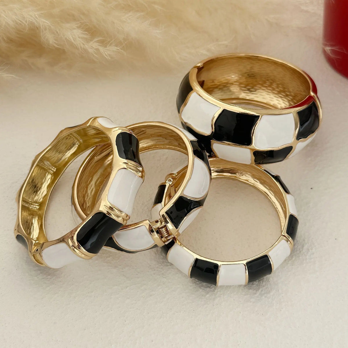 Black White Geometric Enamel Cuff Bracelets