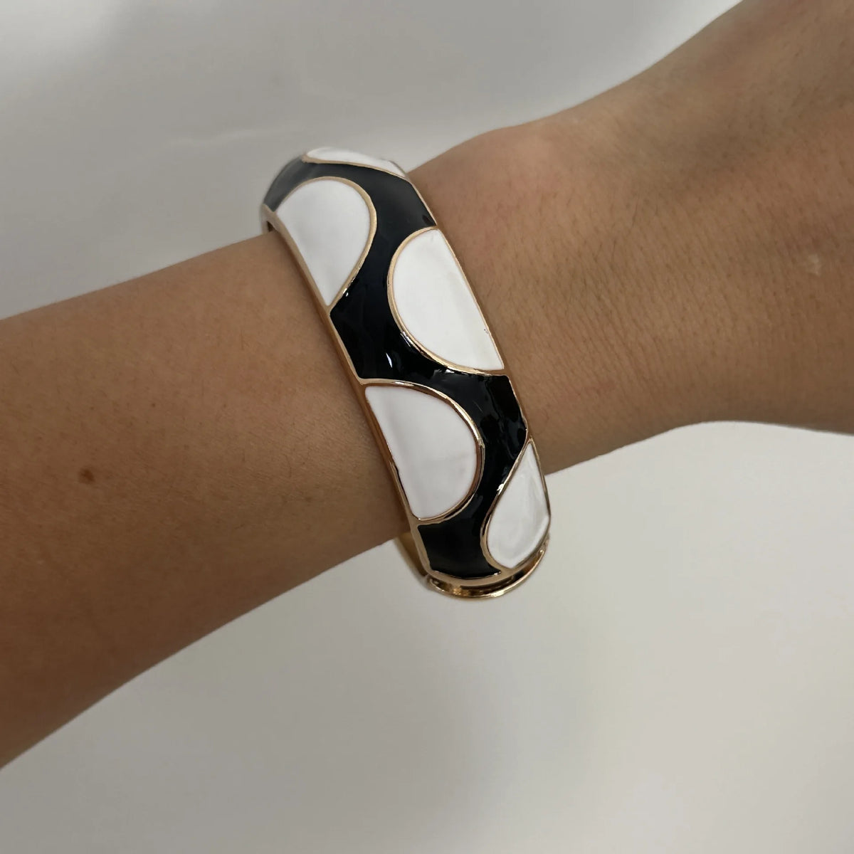 Black White Geometric Enamel Cuff Bracelets