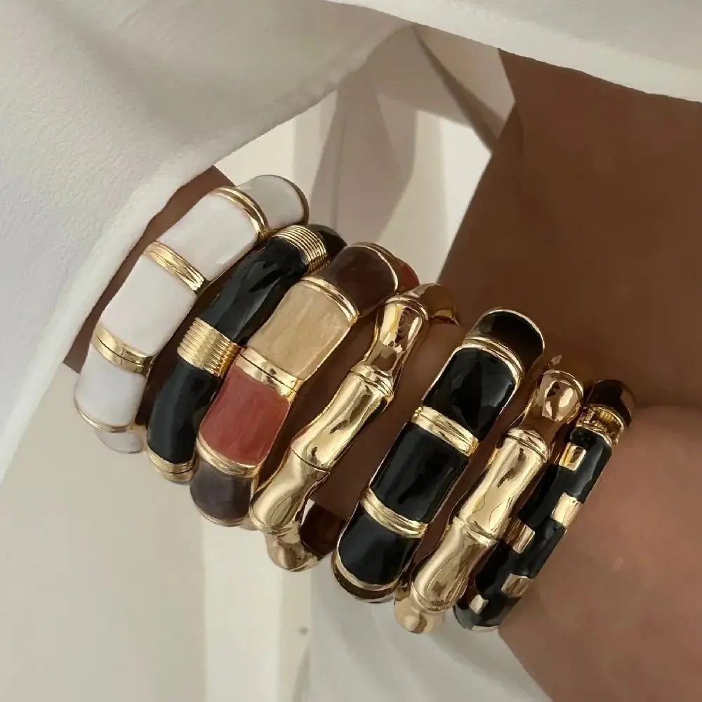 Bohemian Black White Enamel Cuff Bracelet