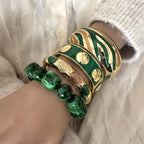 Hip Hop Green Dripping Oil Enamel Cuff Bracelet
