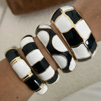 Black White Geometric Enamel Cuff Bracelets