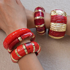 Red Geometric Acrylic Resin Cuff Bracelet