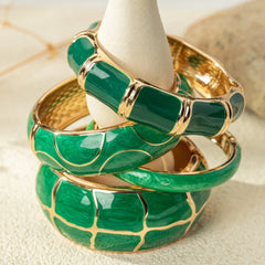 Bohemian Green Enamel Geometric Cuff Bracelet