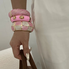 Pink Rhinestone Enamel Cuff Bracelet
