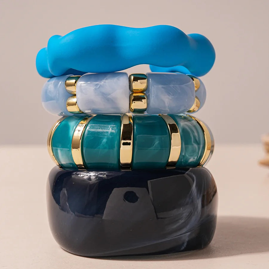 Exaggerated Blue Resin Acrylic Bangle Bracelet