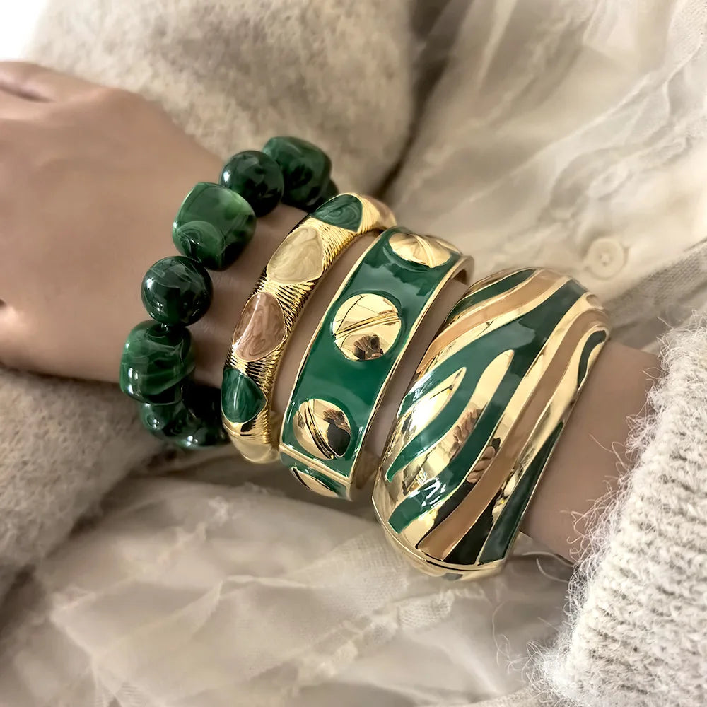 Hip Hop Green Dripping Oil Enamel Cuff Bracelet