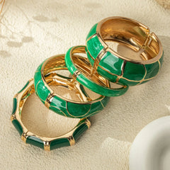 Bohemian Green Enamel Geometric Cuff Bracelet