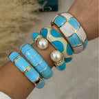 Punk Blue White Dripping Oil Enamel Cuff Bracelet