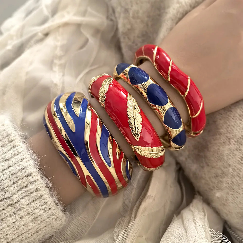 Vintage Red Dripping Oil Enamel Cuff Bracelet