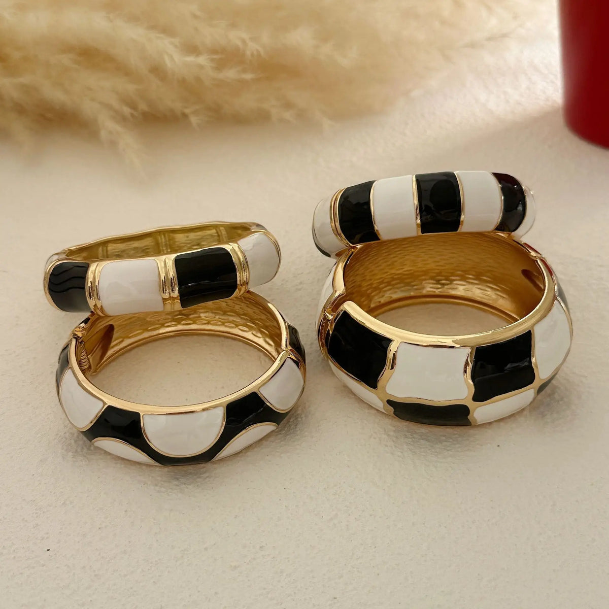 Black White Geometric Enamel Cuff Bracelets