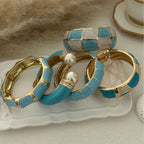 Punk Blue White Dripping Oil Enamel Cuff Bracelet