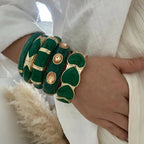 Vintage Green Drip Oil Rhinestone Cuff Bracelet