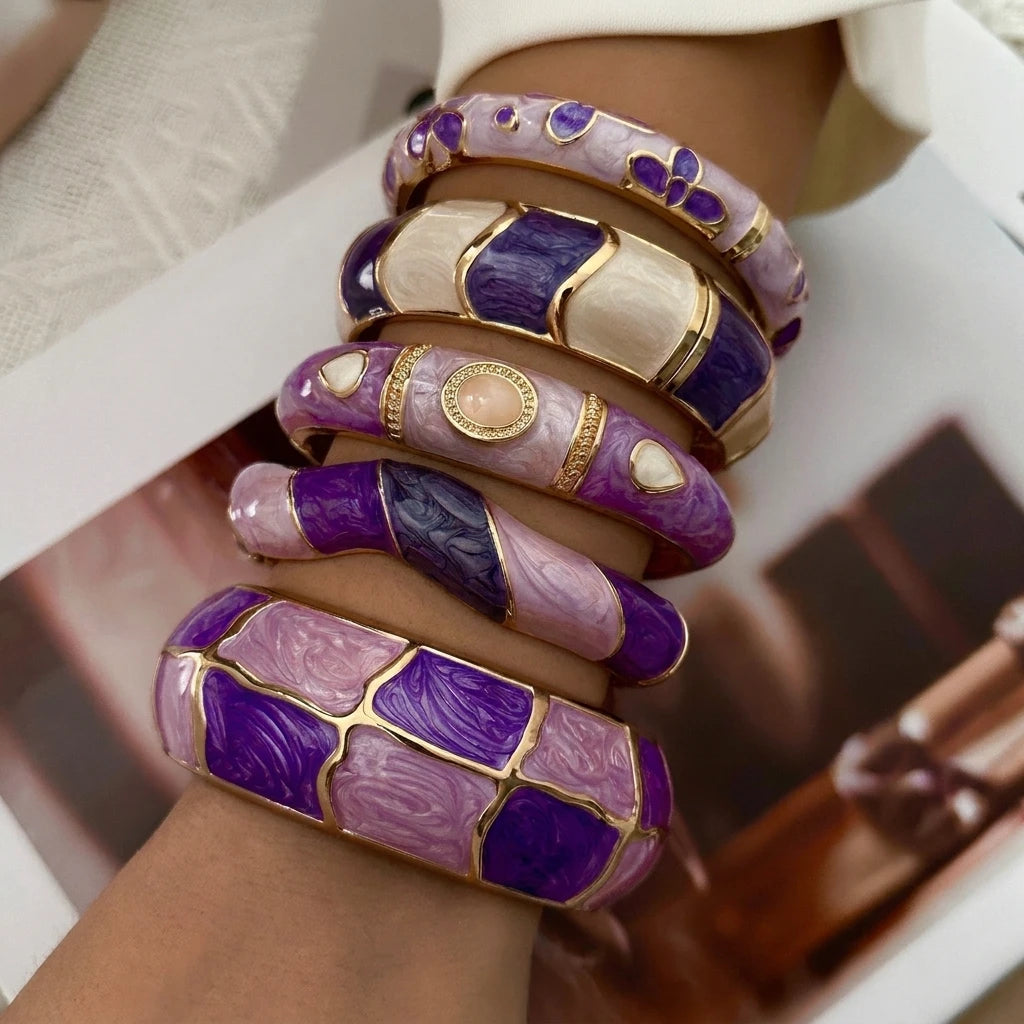 Elegant Purple Gradient Enamel Cuff Bracelet
