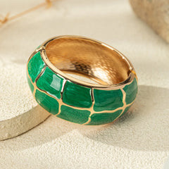 Bohemian Green Enamel Geometric Cuff Bracelet