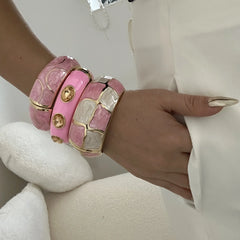 Pink Rhinestone Enamel Cuff Bracelet