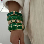 Vintage Green Drip Oil Rhinestone Cuff Bracelet