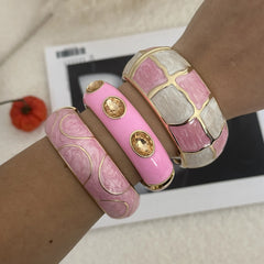 Pink Rhinestone Enamel Cuff Bracelet