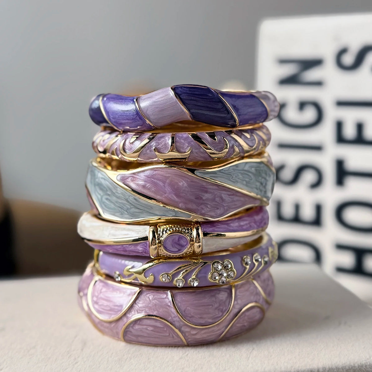 Elegant Purple Gradient Enamel Cuff Bracelet