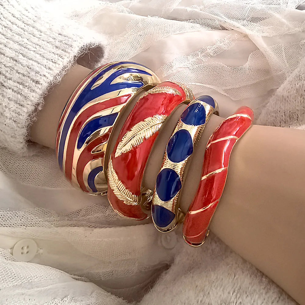 Vintage Red Dripping Oil Enamel Cuff Bracelet