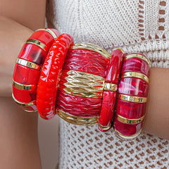 Red Geometric Acrylic Resin Cuff Bracelet
