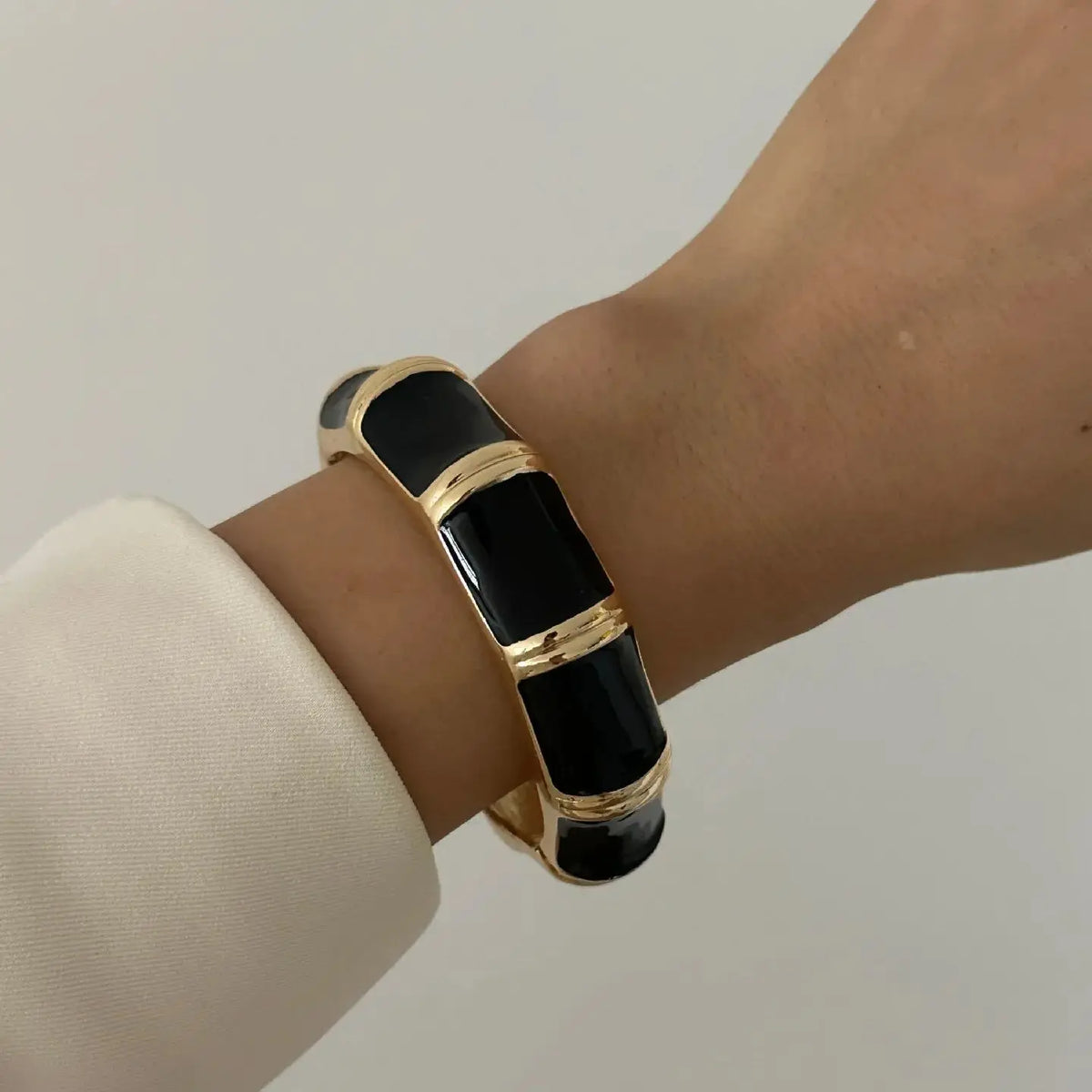 Bohemian Black White Enamel Cuff Bracelet