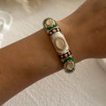Vintage Green Drip Oil Rhinestone Cuff Bracelet