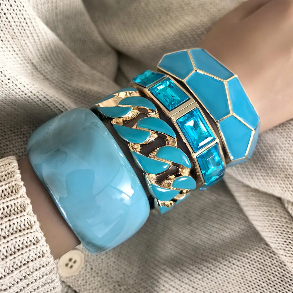Vintage Punk Blue Enamel Cuff Bracelet