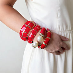 Exaggerated Red Geometric Enamel Cuff Bracelet