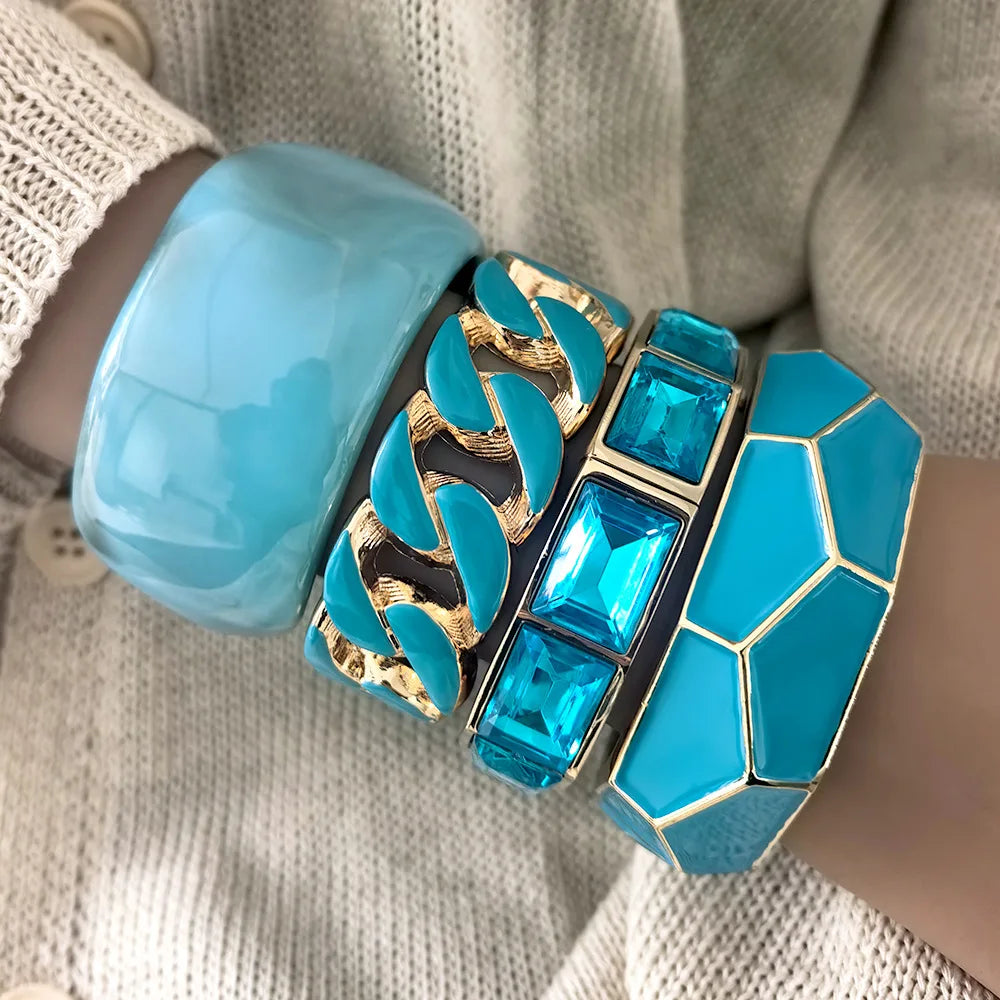 Vintage Punk Blue Enamel Cuff Bracelet