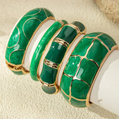 Bohemian Green Enamel Geometric Cuff Bracelet