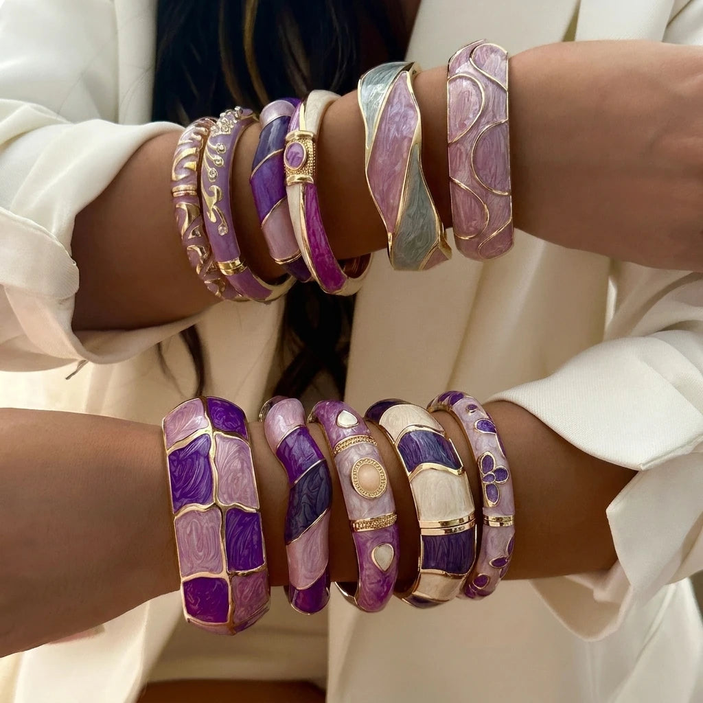 Elegant Purple Gradient Enamel Cuff Bracelet